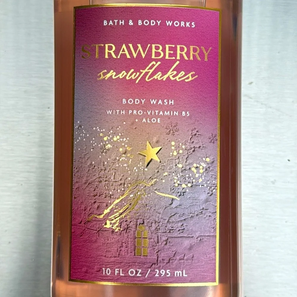 Bath & Body Works Strawberry Snowflakes Body Wash 10 FLOZ & Body Cream 2.5 OZ